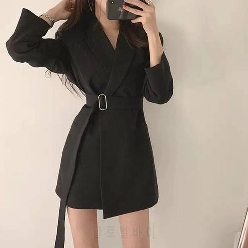 2020 New Solid Color Women Work Blazer Jacket Casual Sashes Loose Suit Jackets Female Oversized Blazer Women Outwear