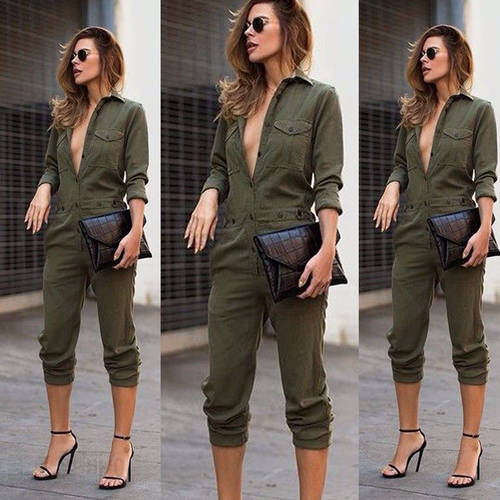 Women&39s Military Long Pant Playsuit Outfits Solid Jumpsuit Leisure Clothing
