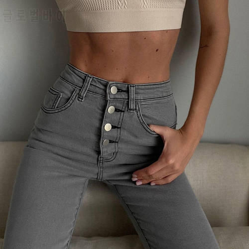 Women&39s button jeans Y2K niche design pants Women&39s hit white button jeans Women&39s high-waisted thin all-match pants 2021 new