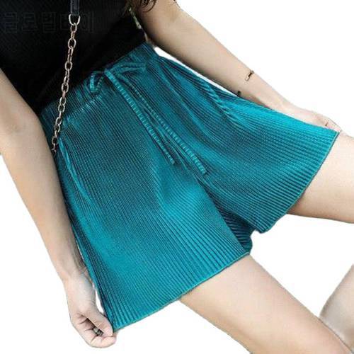 lady summer soft breathable thin pleated shorts women home casual mini loose short pant above knee wide leg solid capris