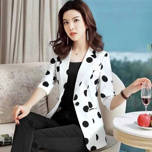 Polka Dot Ssuit Jacket Female Ins Spring Summer 2021 New Korean Thin Section Slim Fashion Print A Buckle Blazer Mother Tide 427
