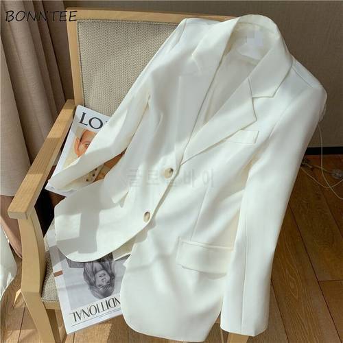 Spring Blazers Women Casual Solid Color Classic Single-breasted Pocket Korean Style Fashion Loose Chic Button Outwear Elegant
