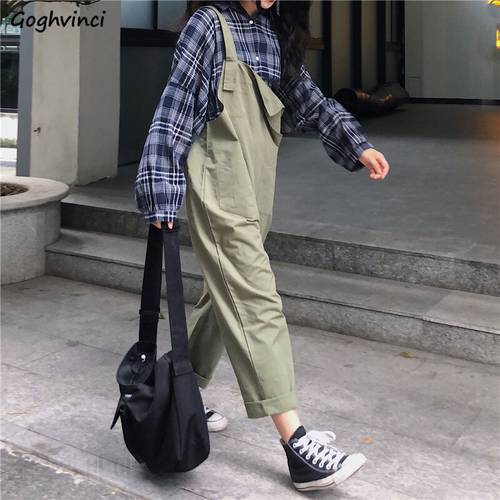 Jumpsuits Women Solid Loose Simple Couples Korean Style BF Clothes Leisure High Quality Students Retro Pocket Long Trousers New