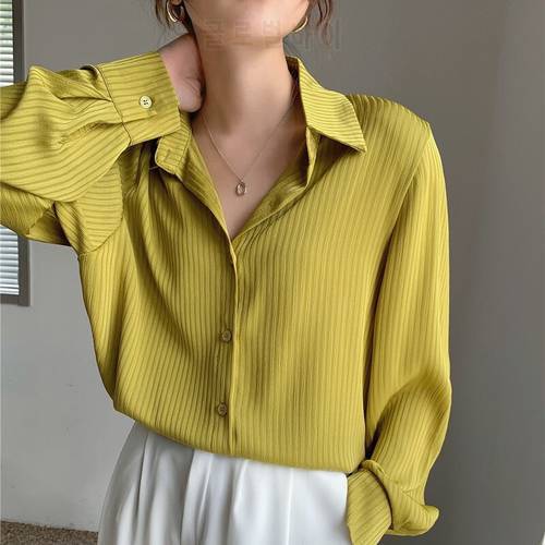 2021 Spring New Korean Loose Long Sleeve White Shirt Fashion Female Striped Vintage Shirt Plus Size Womens Blouse and Tops 13163