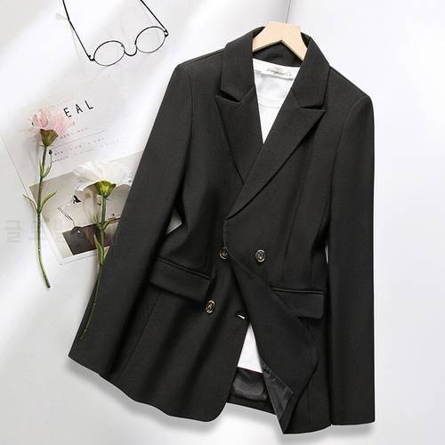 PEONFLY Casual Double Breasted Blazer Women Office Ladies Blazer Solid Casual Coat Jacket Long Sleeve Notched Outwear Coat