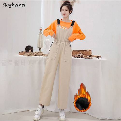Women Jumpsuits Solid Loose Full Length Overalls Pockets Fashion All-match Korean Style Student Simple Ulzzang Chic Streetwear