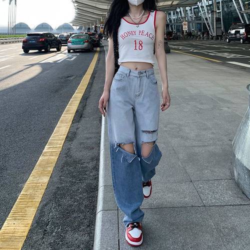 Women&39s Ripped Bodycon Jeans woman Fashion Patchwork Harajuku Aesthetic Pants Jeans for women High Waisted Denim Jeans