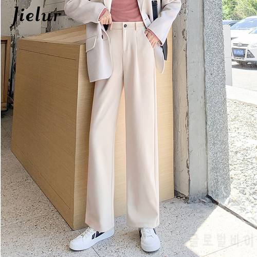 Jielur New Korean Style Wide Leg Pants Women&39s Winter Loose Straight Pants Female High Waist Fashion Black Woolen Trousers M-XXL