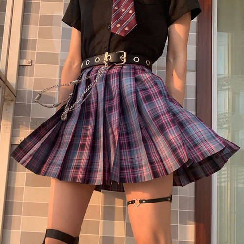 HOUZHOU Purple Plaid Skirt Harajuku Gothic Women Mini Skirts Fashion Preppy Style Jk Y2k Kawaii Japanese Outfits Streetwear