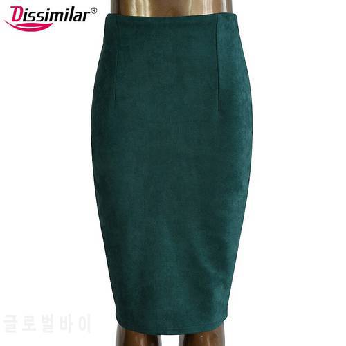 2020 DISSIMILAR Women Pencil Suede Solid Color Female High Waist Split Bodycon Thick Midi Skirt Office Work Wear