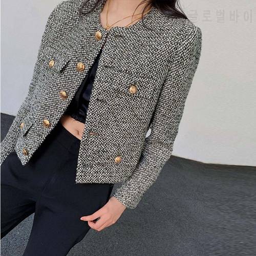 New Autumn Winter Korean Women&39s Single Breasted Brand Luxury Chic Tweed Woolen Coat Retro Suit Jacket Top Casaco Outwear
