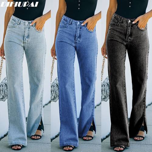 DIFIUPAI Women&39s Jeans High Rise Waist Stretch Pants Casual Split Straight-leg Trousers for Streetwear