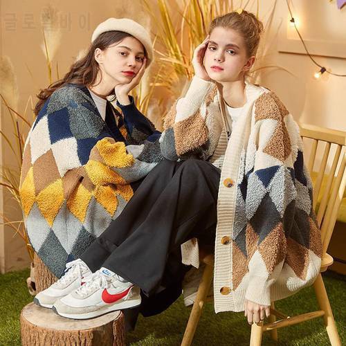 Knitted letter embroidered sweater multicolor stitching trend women&39s cardigan 2021v neck high quality cashmere warm sweater