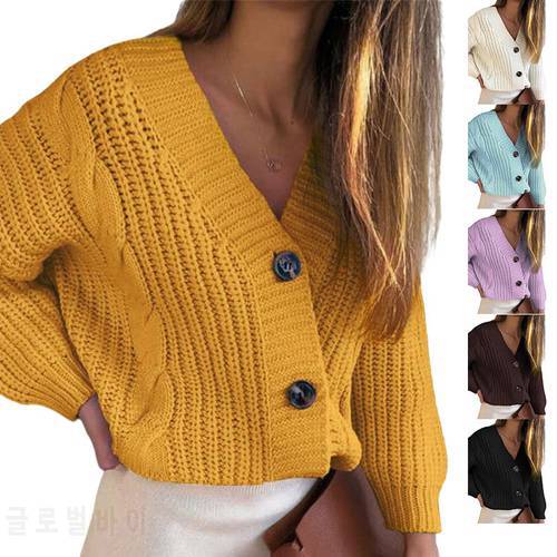 Autumn Winter Fashion Sweater Women 2021 Loose Large Size Twist Button Thick Line Sweater Cardigan