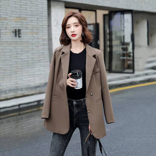 Women Blazer Coat Vintage Notched Collar Pocket 2023 Fashion Female Casual Chic Tops Brown/Black Blazer Suits Woman Slim Jacket