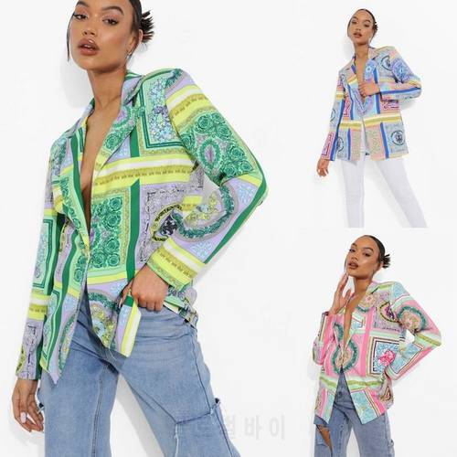 Women Colorful Blazer Jacket Street Plaid Single Button Top 2021 Fall Winter Green Plus Size Fashion Vintage Casual Streetwear