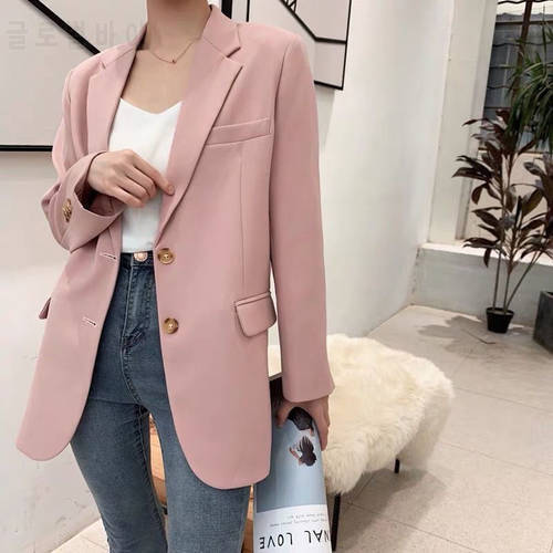 Pink Blazer Women&39s Korean Version British Fashion Chic Streetwear Office Ladies Elegant Casual Loose Long Sleeve Jacket