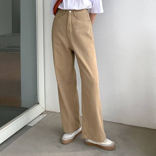 cotton Retro Khaki Woman Jeans Ankle-Length High Waisted Bottom Clothes 2021 Summer Harajuku Solid Japanese Style Ladies Trouser