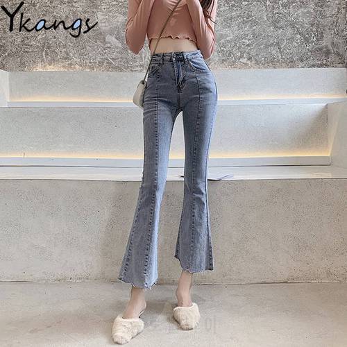 Vintage High Waisted Flare Jeans For Women Bell Bottom Ankle Denim Trousers Slim Elegant Wide Leg Jeans All-match Streetwear