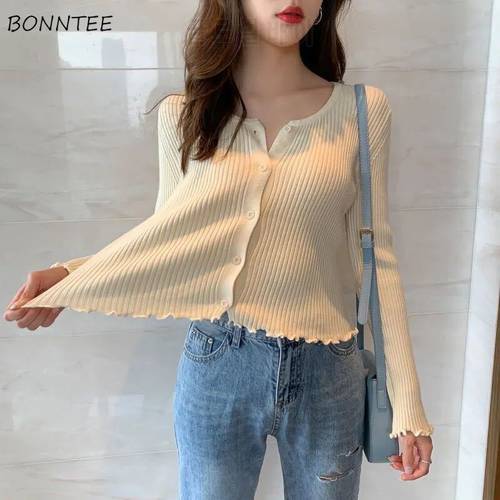Cardigan Women Slim Round Neck Button 6 Colors Knitting Chic Simple Outerwear Spring Female Cropped Hot Sale Solid Fashion Basic