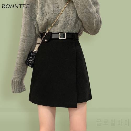 Skirts Women Spring Mini Solid Asymmetrical Simple Hot Girls High Waist Trendy Sashes Comfort Button Office Female Soft Leisure