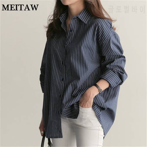 Spring Stripe Shirt Blouse Women Oversized Long Sleeve Cotton Tops 2022 Casual Loose Korean V-neck Lady Office Shirts