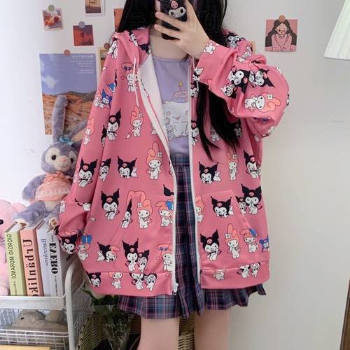Harajuku Jacket Women Japanese Cute Girl Coats Autumn Loose Student Hooded Outerwear Oversized Thicken Fall Clothes for Women