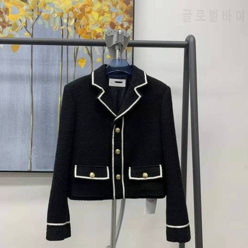 Runway Fall Korean Streetwear Tweed Elegant Jacket Coat Women&39s Long Sleeve Vintage Outwear Female Woolen Crop Tops