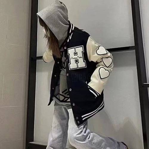 Baseball uniform spring and autumn new ins hip-hop embroidery high street style loose stitching oversized jacket women letter