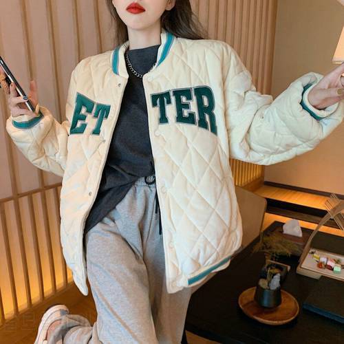 2021 jacket female Korean version loose all-match baseball uniform cotton jacket autumn and winter new female oversized clothes