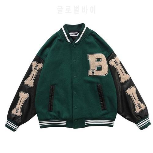 Embroidered Jackets European and American Stitching Baseball Jacket Fashion Flocking Wool Mens Street Hip hop Loose PU Leather