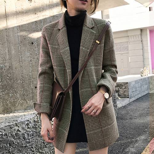 Women Check Blazers Fashion Single Breasted Coat Lady Vintage Long Sleeve Pockets Female Outerwear Chic Jackets Autumn 2022