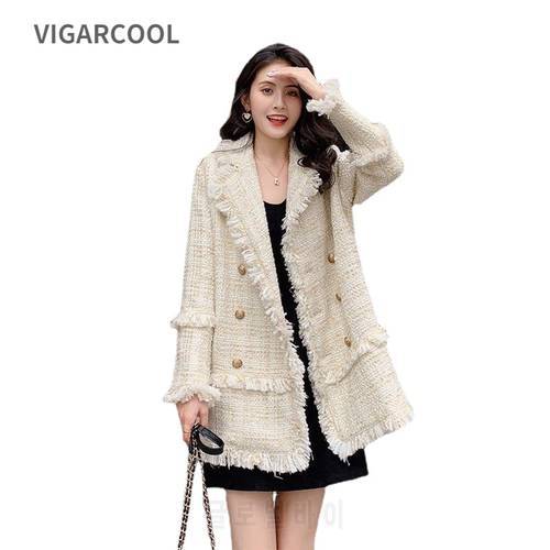 High-end Ladies white fringed fashion Suit Jacket Women 2021 New Korean style exquisite tweed loose casual Suit Jacket Female