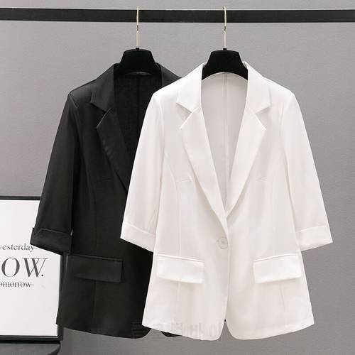 Single Button Ladies thin Blazers Women 2021 Summer Women Suit Jackets Blazer Femme Office Tops Coats white black