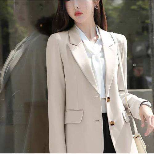 Blazer Women&39s Elegant Professional Fashion Jacket Korean Autumn Loose Casual Vintage Solid Color Single-breasted Blazer