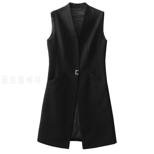 High Quality Women&39s Vest Jacket Black Long Casual Suit Spring and Autumn Fashion Sleeveless Lady Blazer Elegant Female
