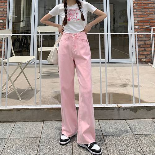 Sweet Pink Jeans Embroidery Peach Pocket High Waist Denim Pant Mom Trouser Elegant Korean Women Bottom Kawaii Clothing