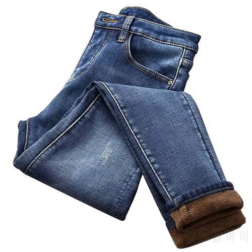 Women High Waist Thermal Jeans Fleece Lined Denim Pants Stretchy Trousers Skinny Pants DIN889