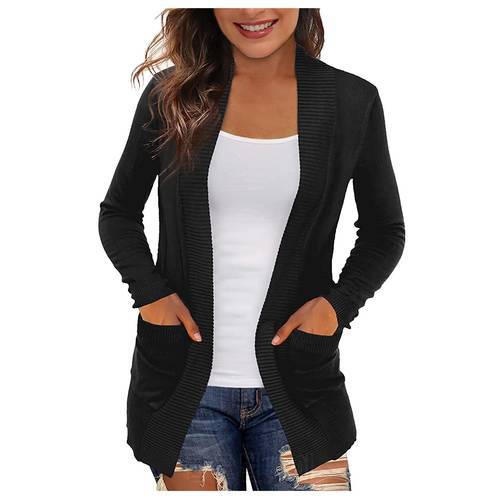 Solid Women&39s Cardigans With Pockets Casual Lightweight Open Front Cardigan Sweaters Winter Clothes Women Black Кардиган Женский