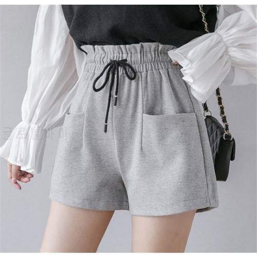 Womens Wool Shorts for Winter High Waist Casual Loose Thick Warm Wide Leg Style Booty Pockets ouc604