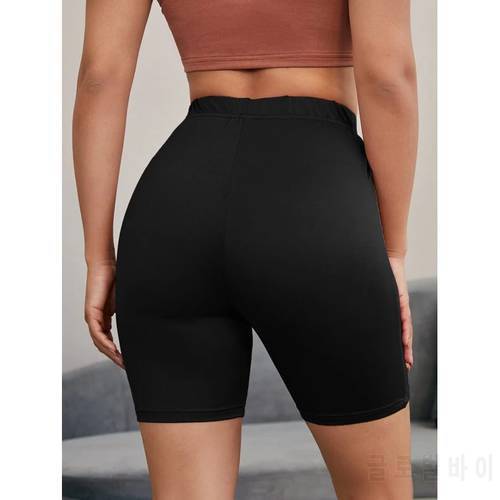 Summer Shorts Thin Fitness Casual Solid High Waist Biker Shorts Women Slim Knee-Length Bottoms Black Cycling Shorts Streetwear