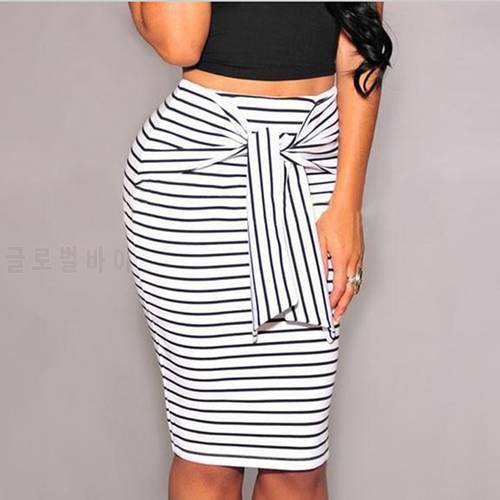 2023 Summer Women Stripe Pencil Skirts Sexy Bodycon Long Skirt Fashion High Waist Bow Tie Skirt Big Size White Black Female 2XL
