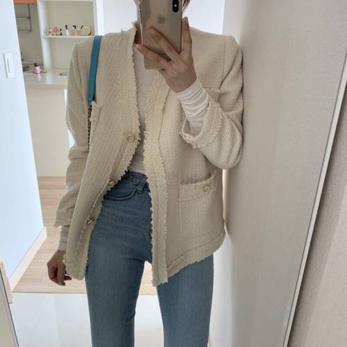 New Autumn Winter Brand Tweed Jackets Women&39s Runway High Quality Long Sleeve Elegant Vintage Clothes Crop Top Outwear