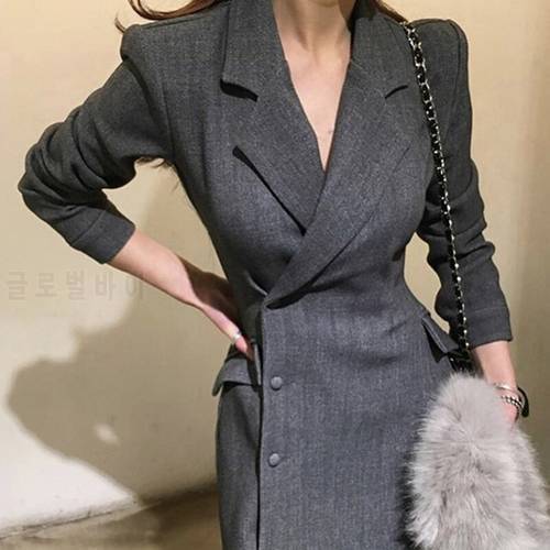 2021 Fashion Office Ladies suit women blazer dress Double Breasted Button Front Military Style Long Sleeve Dress