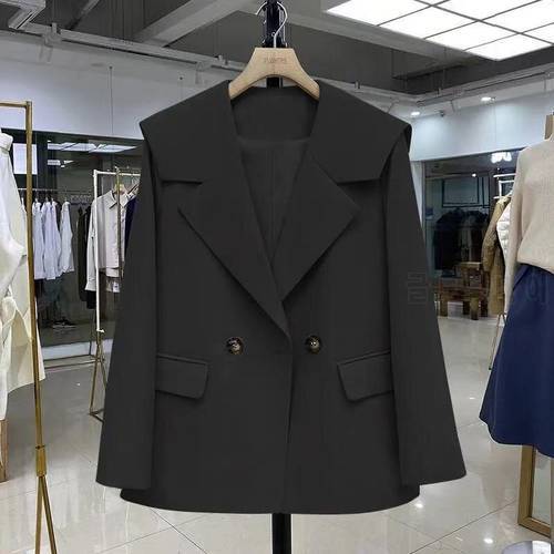New Free Shipping Fashion Autumn Black Suit Jacket Female Loose Retro Casual Loose Drape Korean Profile Design Suit White Suit