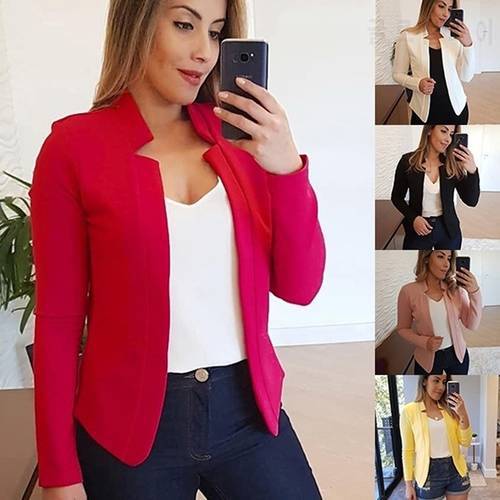 Multiple colour Women Blazer Leisure Blazers Lady Office Work Suit Pockets Jackets Coat Slim Women Blazer Femme Jackets