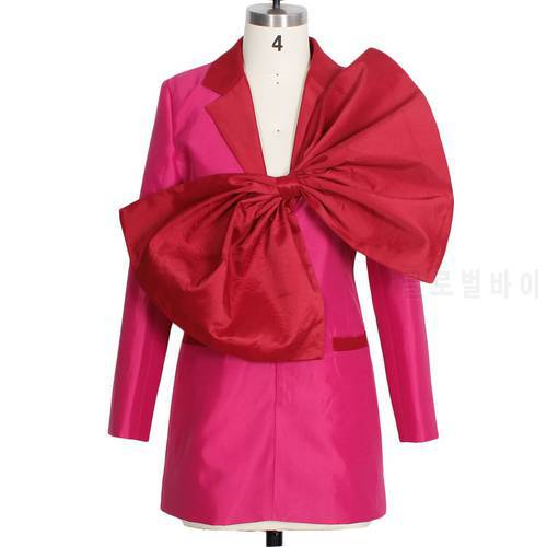 Women’s Blazer Dress Autumn 2021 Decorate Big Bowknot Suits Jacket Fuschia or Green Coat Clothes Traf
