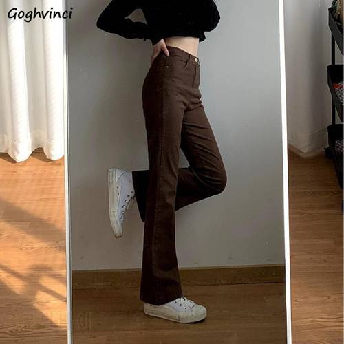 Jeans Women Denim Brown Fashion All-match Boot Cut Spring Autumn Trousers High Waist Skinny Elasticity Korean Style Street