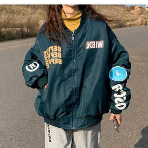 2021 new women loose vibe design cuff drawstring thickened autumn and winter baseball uniform Korean version of the wild jacket