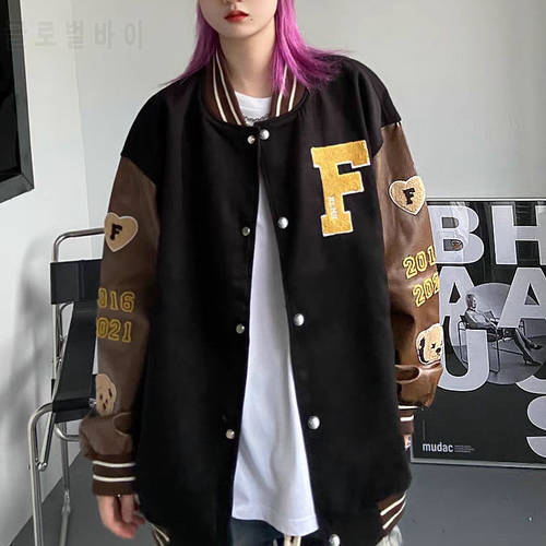 New Stitching Woman Jacket Autumn and Winter Baseball Uniform Jackets for Women Embroidery Winter Clothes Women Loose Coat Women
